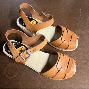 Swedish hasbeens wood clogs size 38 light brown